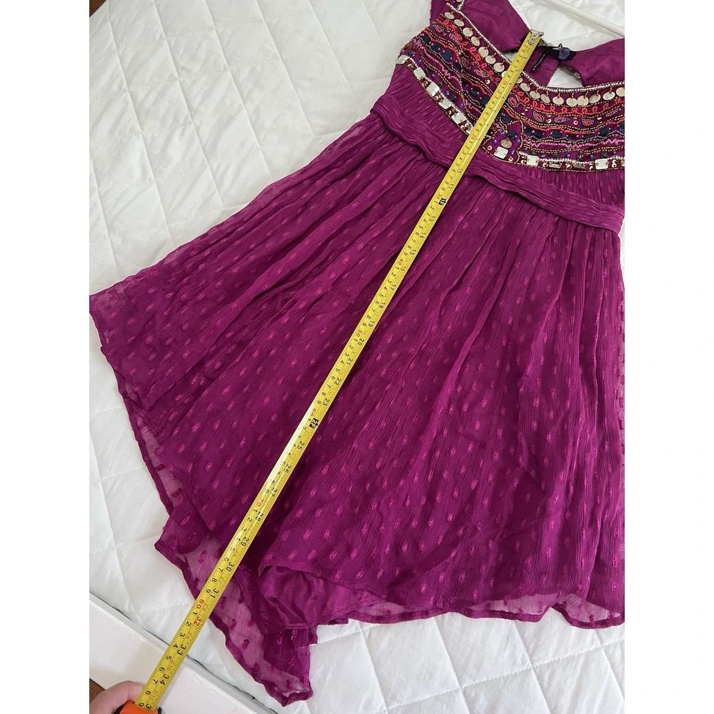 Free People Beaded Coin Dress Boho Fairycore Whimsigoth Festival Babydoll Gypsy - Picture 12 of 16